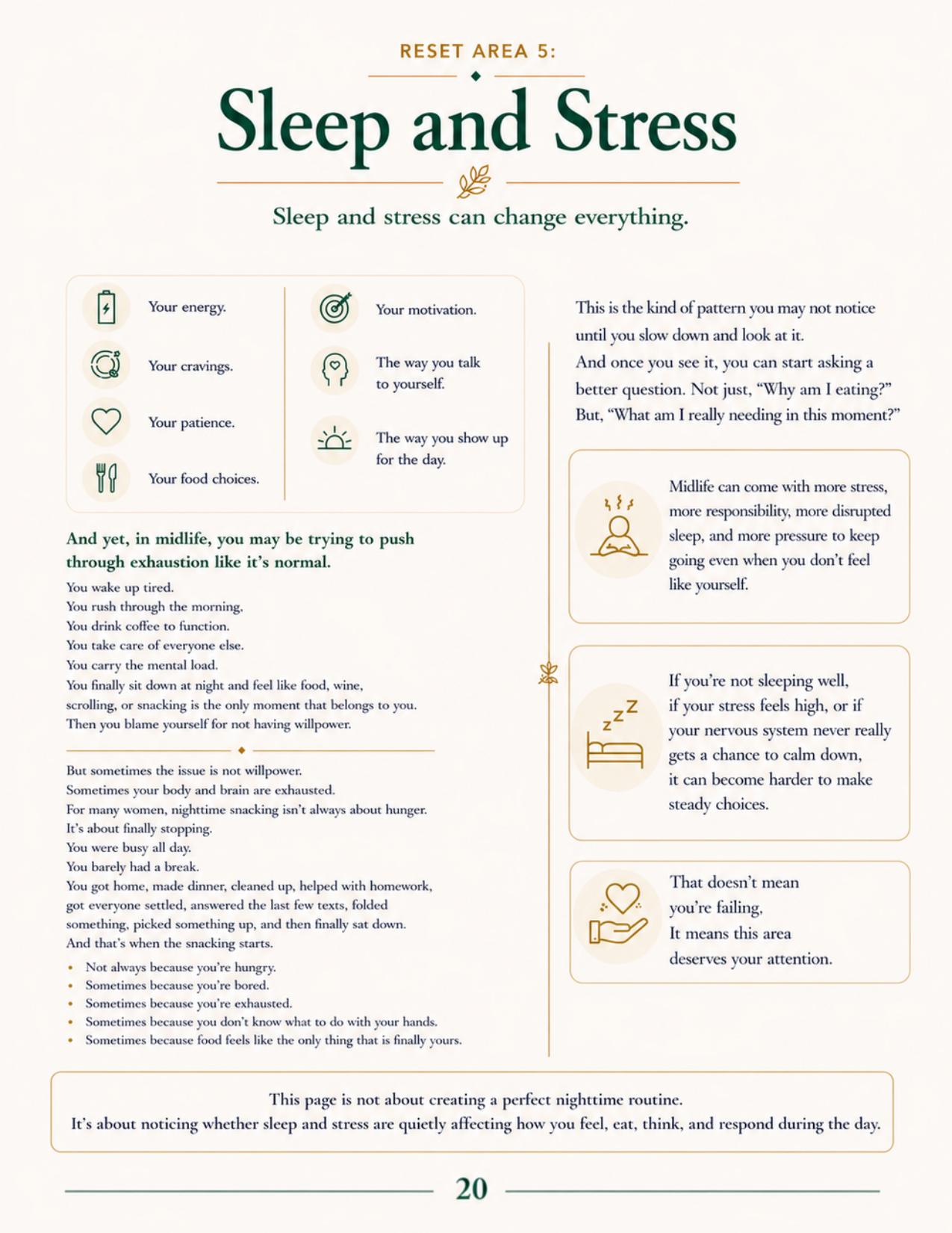 Sleep and Stress reset area page